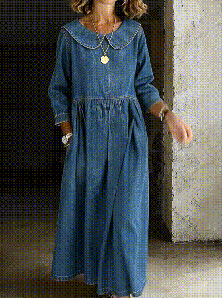 Clara | Robe en Denim avec Col Peter Pan
