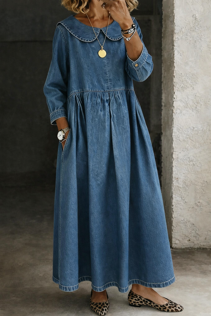 Clara | Robe en Denim avec Col Peter Pan