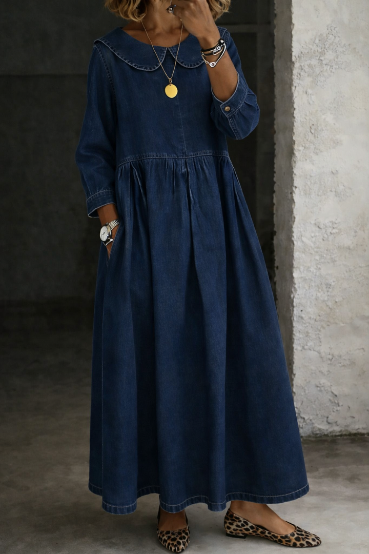 Clara | Robe en Denim avec Col Peter Pan