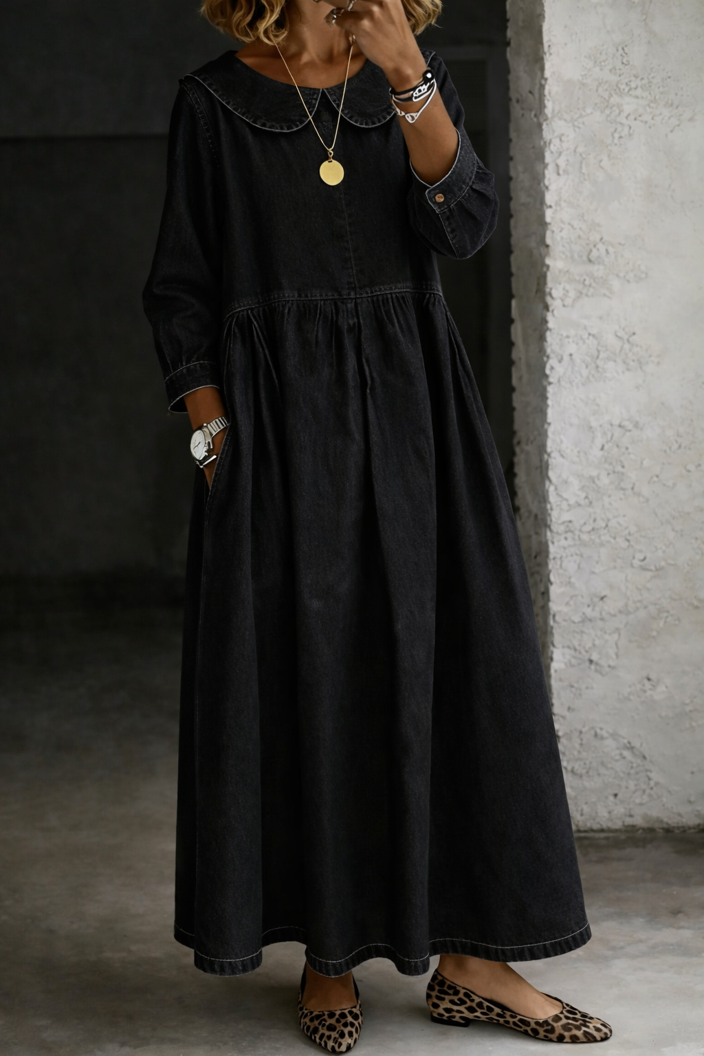 Clara | Robe en Denim avec Col Peter Pan