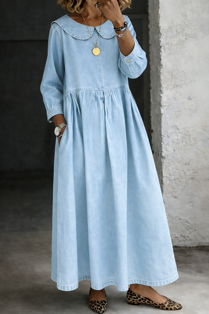 Clara | Robe en Denim avec Col Peter Pan