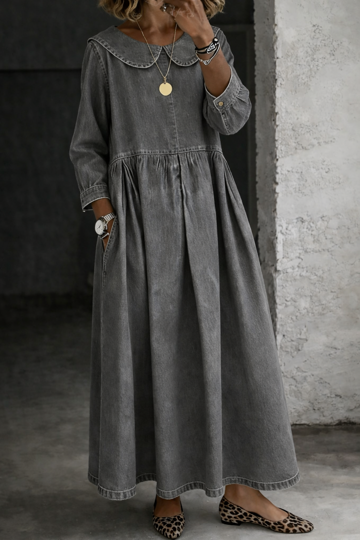 Clara | Robe en Denim avec Col Peter Pan
