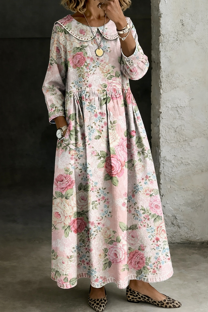 Brooklyn | Robe en Denim avec Col Floral