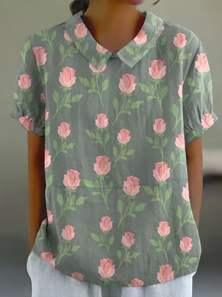 Jade | Chemise Fleurie Vert Sauge