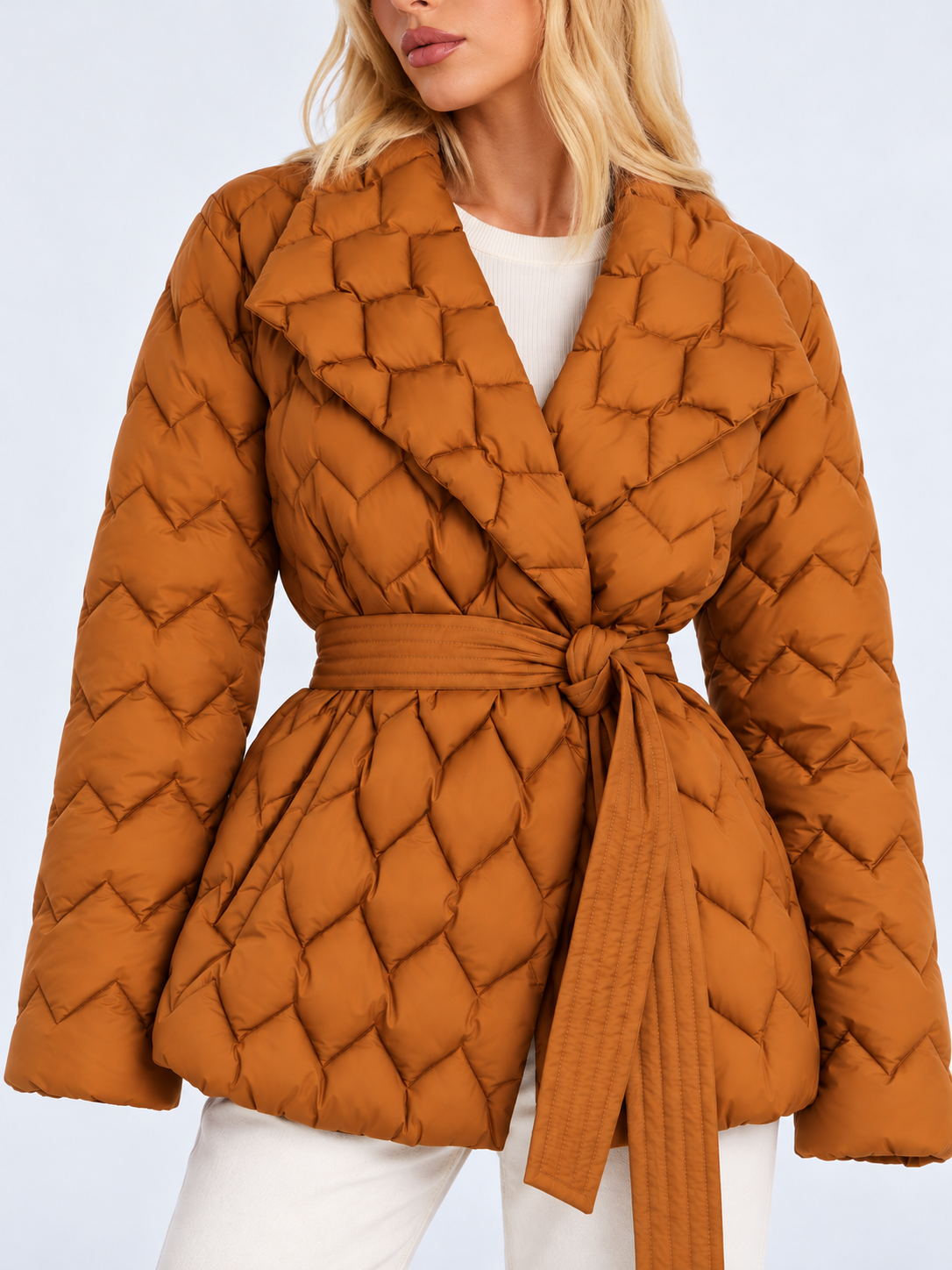 Doudoune Femme Matelassée à Ceinture — Orange — détail