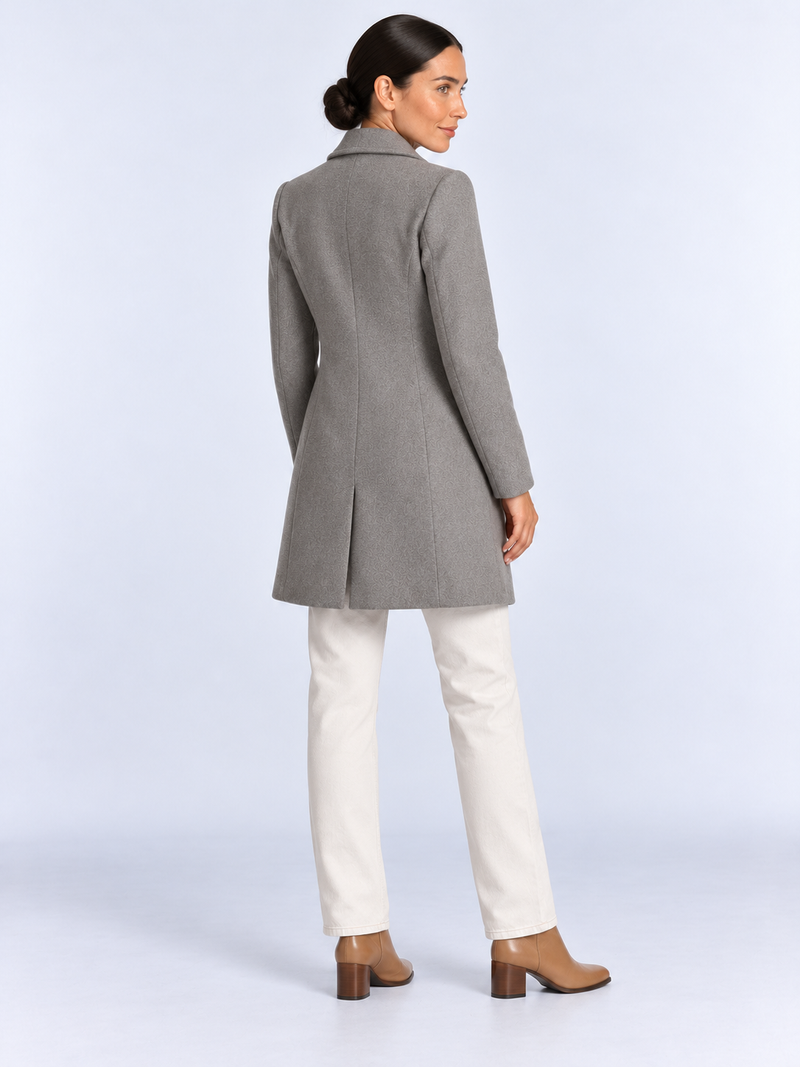 Manteau Long Femme Élégant et Chaud — Gris — vue de dos portée