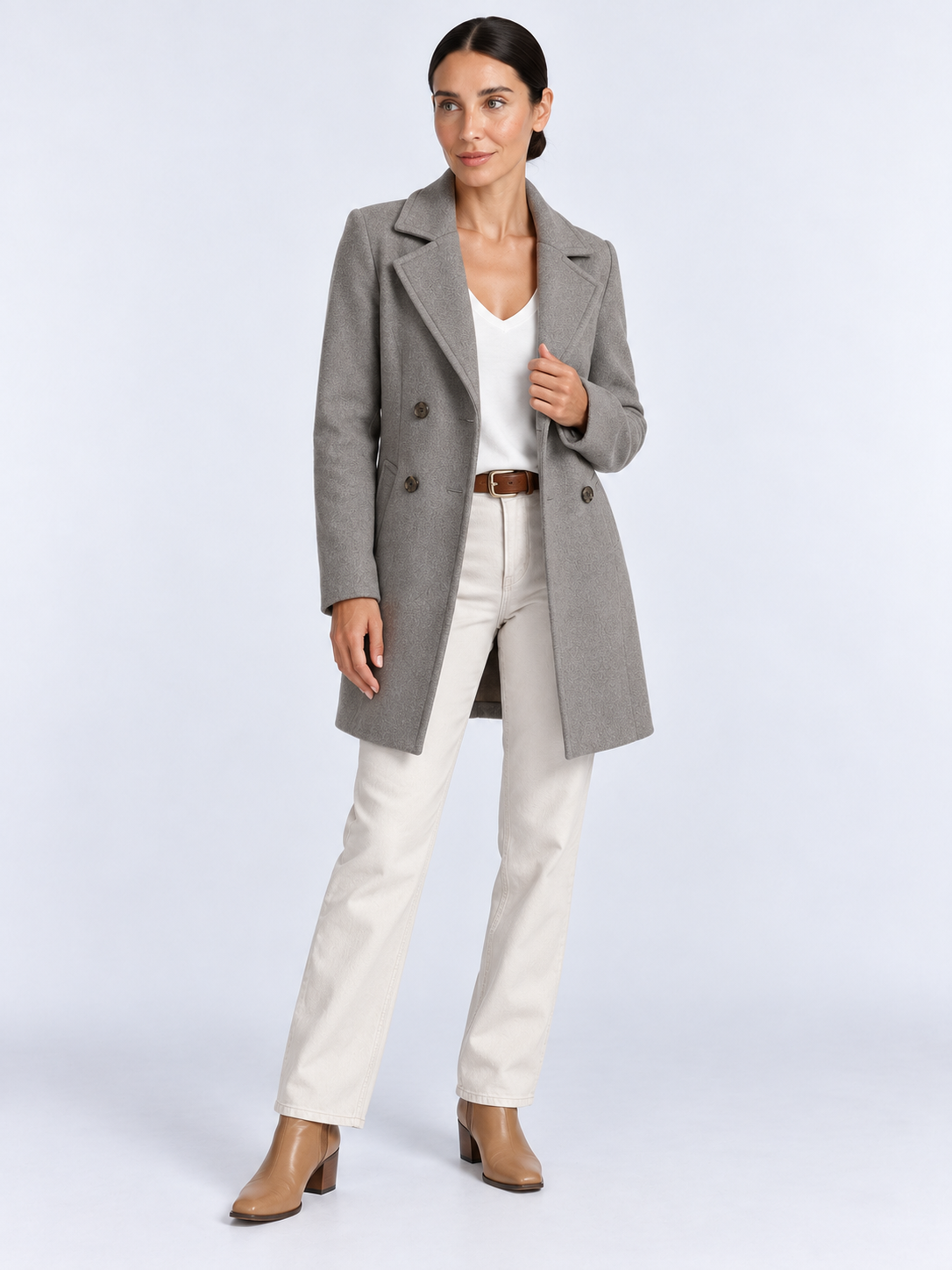 Manteau Long Femme Élégant et Chaud — Gris — vue de face portée