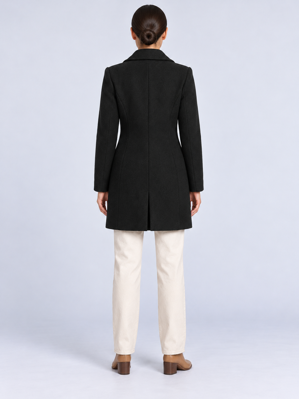 Manteau Long Femme Élégant et Chaud — Noir — vue de dos portée