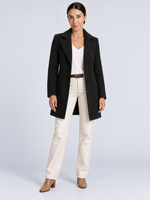 Manteau Long Femme Élégant et Chaud — Noir — vue de face portée