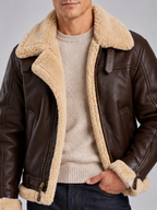 Veste Aviateur Homme Similicuir Doublée Effet Mouton — Marron — détail
