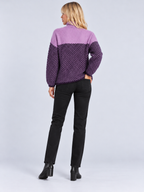 Pull Col Roulé Femme Ample Motif Chevron — Lilas — vue de dos portée