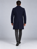 Manteau Long Homme Classique Effet Laine — Bleu Marine — vue de dos portée