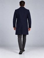 Manteau Long Homme Classique Effet Laine — Bleu Marine — vue de dos portée