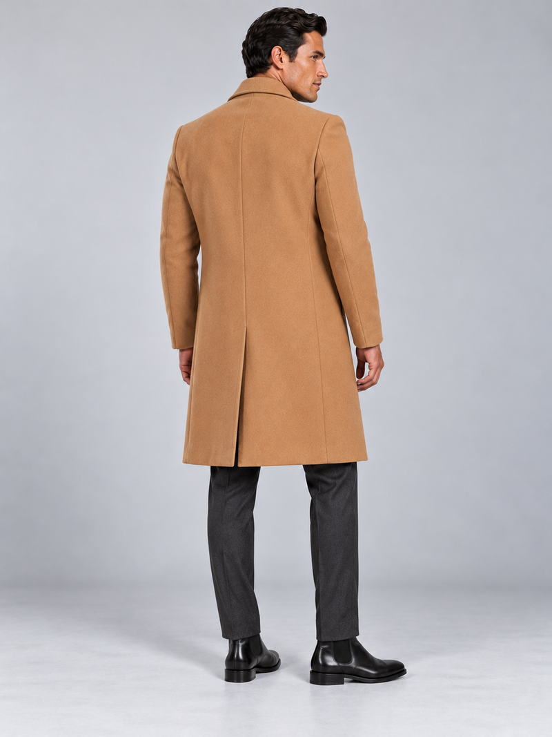 Manteau Long Homme Classique Effet Laine — Camel — vue de dos portée