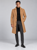 Manteau Long Homme Classique Effet Laine — Camel — vue de face portée