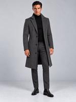Manteau Long Homme Classique Effet Laine — Gris — vue de face portée
