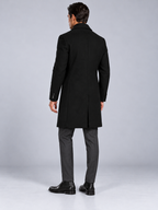 Manteau Long Homme Classique Effet Laine — Noir — vue de dos portée