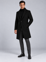 Manteau Long Homme Classique Effet Laine — Noir — vue de face portée