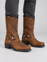 Bottes Homme Effet Cuir Vieilli Style Western — Brun — vue de face portée
