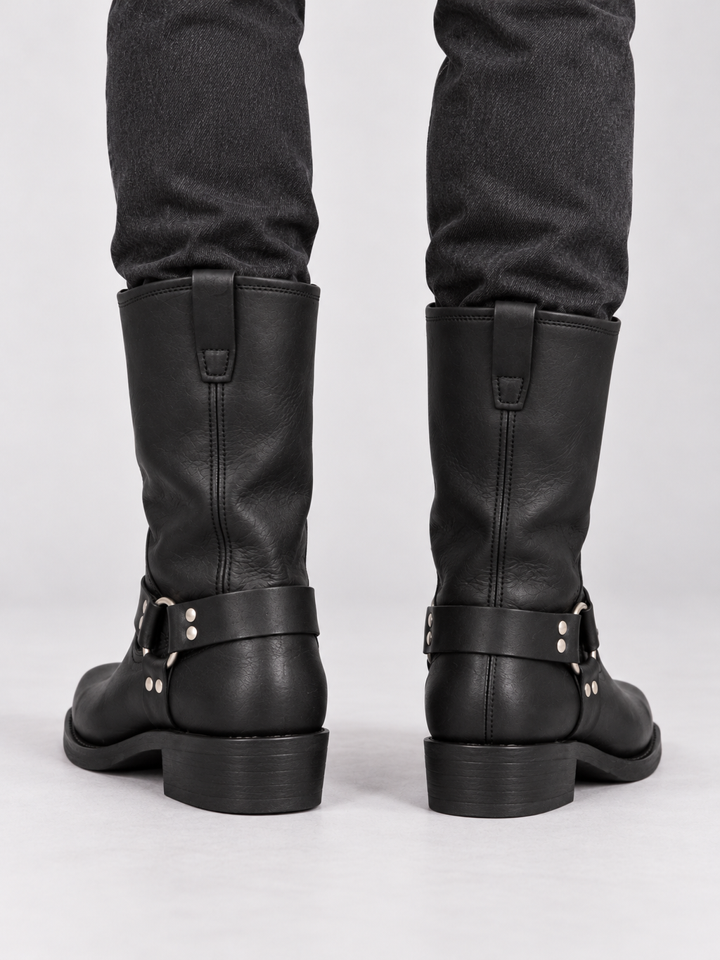 Bottes Homme Effet Cuir Vieilli Style Western — Noir — vue de dos portée