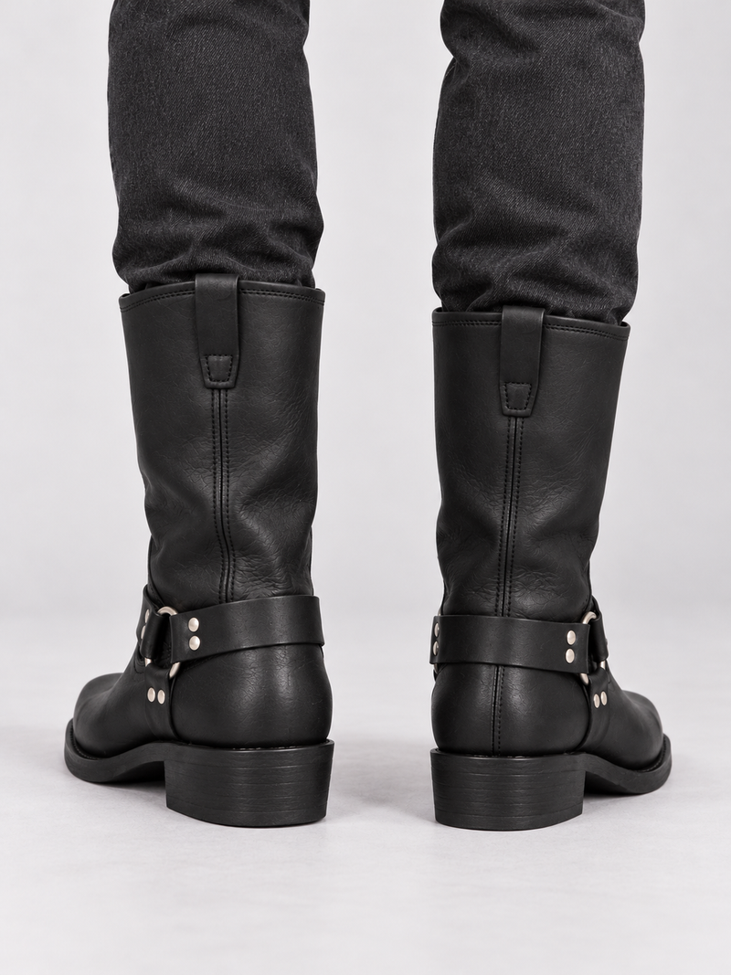 Bottes Homme Effet Cuir Vieilli Style Western — Noir — vue de dos portée