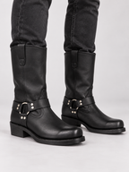 Bottes Homme Effet Cuir Vieilli Style Western — Noir — vue de face portée