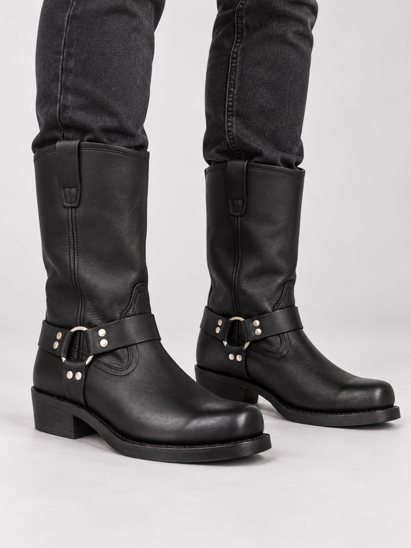 Bottes Homme Effet Cuir Vieilli Style Western — Noir — vue de face portée
