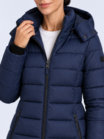 Doudoune Longue Femme à Capuche Matelassée — Bleu Marine — détail