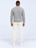 Pull Homme Côtelé Épais Col Rond — Gris — vue de dos portée