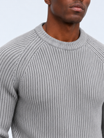 Pull Homme Côtelé Épais Col Rond — Gris — détail