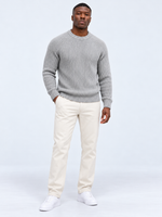 Pull Homme Côtelé Épais Col Rond — Gris — vue de face portée
