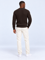 Pull Homme Côtelé Épais Col Rond — Marron — vue de dos portée