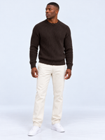 Pull Homme Côtelé Épais Col Rond — Marron — vue de face portée