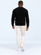 Pull Homme Côtelé Épais Col Rond — Noir — vue de dos portée