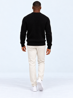 Pull Homme Côtelé Épais Col Rond — Noir — vue de dos portée