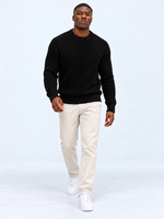 Pull Homme Côtelé Épais Col Rond — Noir — vue de face portée