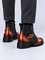 Boots Homme Effet Cuir Style Vintage — Cognac — vue de dos portée