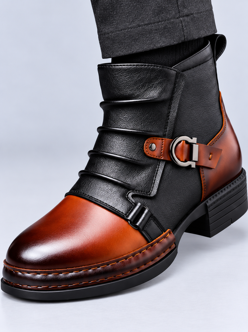 Boots Homme Effet Cuir Style Vintage — Cognac — détail