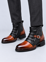 Boots Homme Effet Cuir Style Vintage — Cognac — vue de face portée