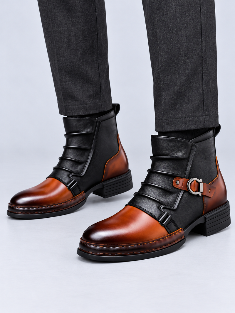 Boots Homme Effet Cuir Style Vintage — Cognac — vue de face portée