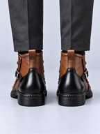 Boots Homme Effet Cuir Style Vintage — Marron Chêne — vue de dos portée