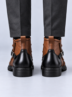 Boots Homme Effet Cuir Style Vintage — Marron Chêne — vue de dos portée
