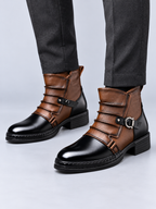 Boots Homme Effet Cuir Style Vintage — Marron Chêne — vue de face portée