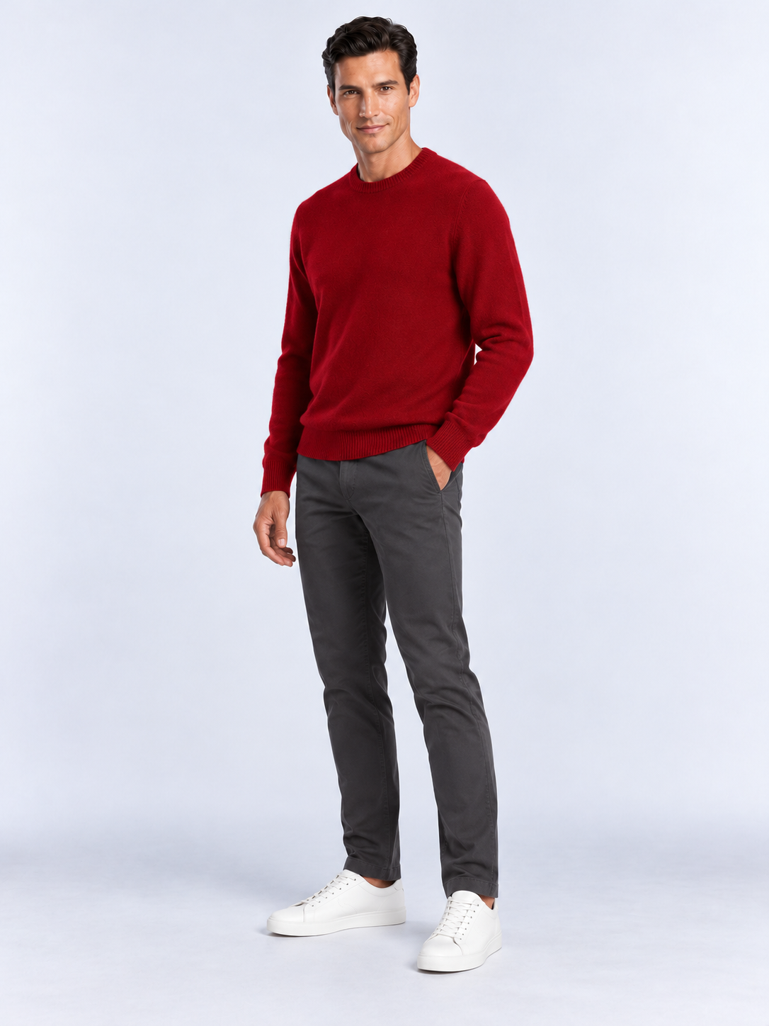 Pull Homme Col Rond Maille Douce — Rouille — vue de face portée