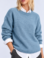 Pull Femme Ample Maille Douce — Bleu — détail