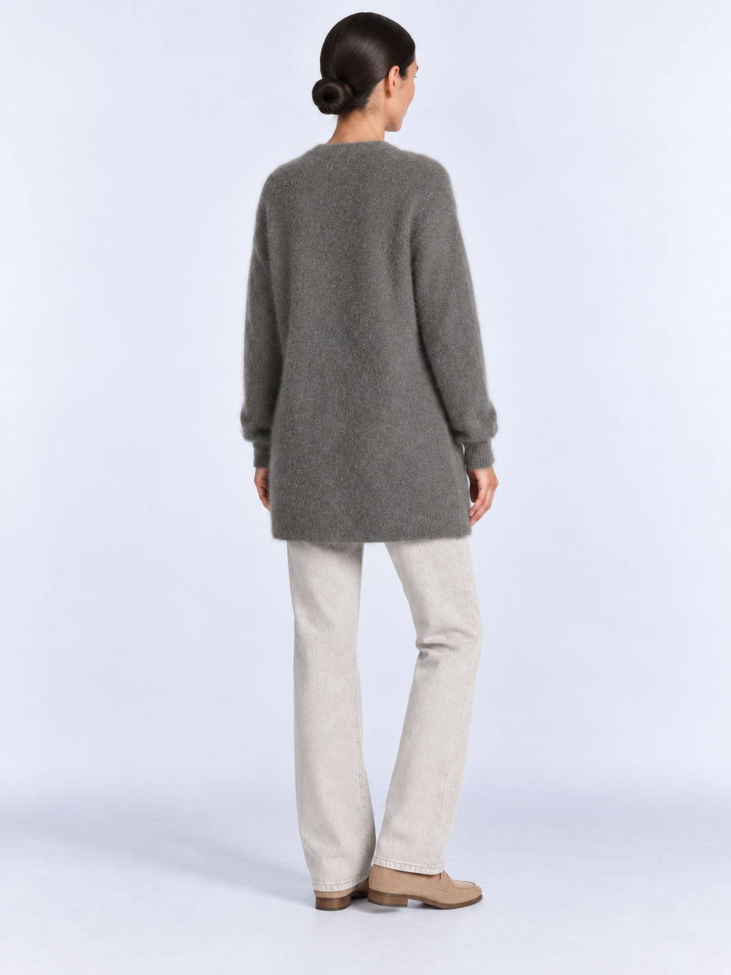 Cardigan Femme Maille Douce et Légère — Gris — vue de dos portée