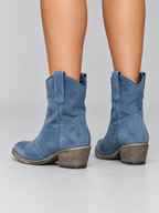 Santiag Femme Effet Daim Talon Bas — Bleu — vue de dos portée