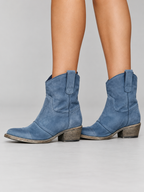 Santiag Femme Effet Daim Talon Bas — Bleu — portées