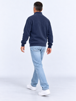 Pull Camionneur Homme Col Zippé Moderne — Bleu Marine — vue de dos