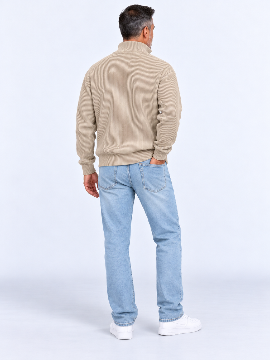 Pull Camionneur Homme Col Zippé Moderne — Kaki — vue de dos